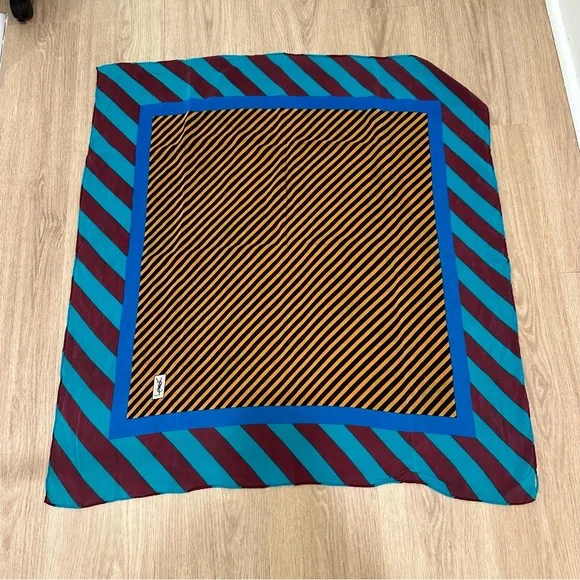 Vintage YSL Yves Saint Laurent Striped Silk Scarf - Picture 1 of 5